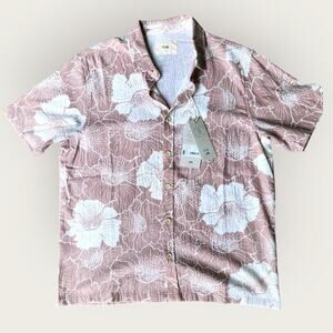 Folk Clothing Men's M Button Up Short Sleeve Shirt Maui Casual Linen Blend NWT